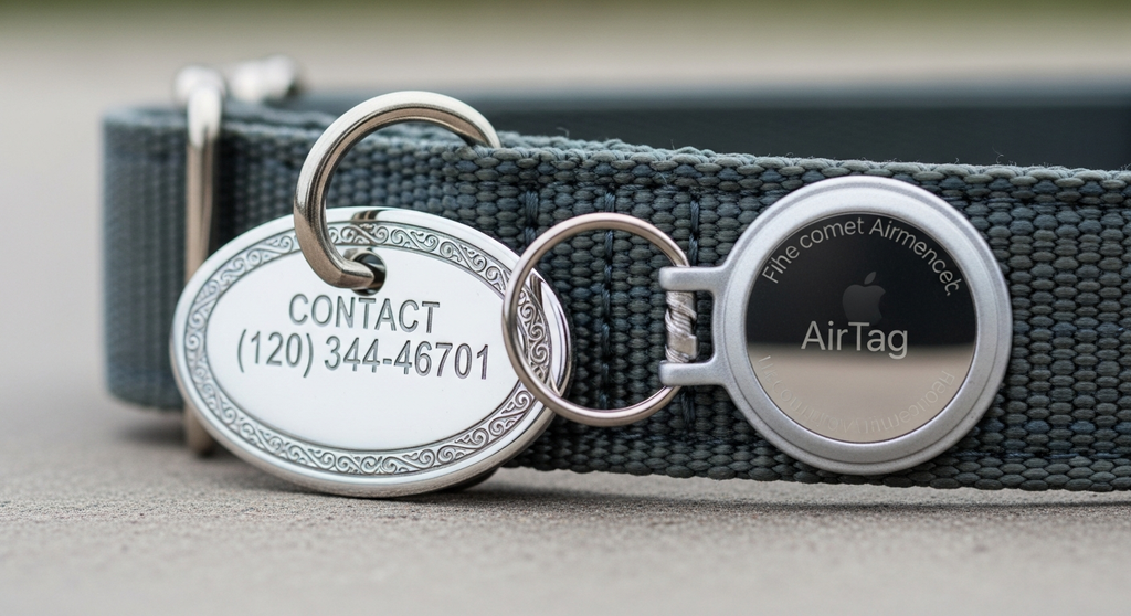Dog Collar with AirTag and ID Tag
